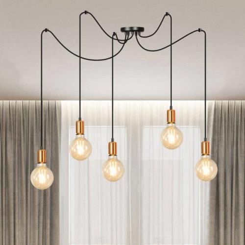 Hanglamp Spark 5 5-lamps, zwart-koper