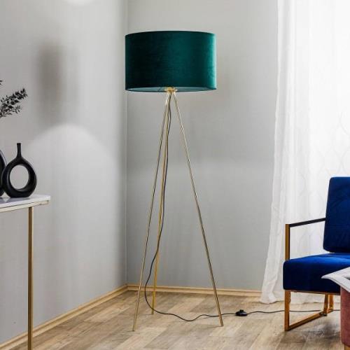 Vloerlamp Monaco, driebeen goud, groene fluweel