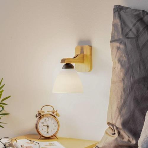 Wandlamp Haro met glazen kap, eiken/wit