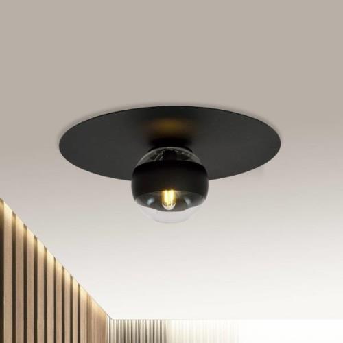 Kenzo plafondlamp, rond, zwart/helder, 1-lamp