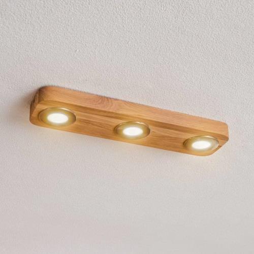 Langwerpige houten plafondlamp Sunniva met LED's