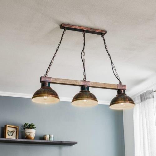 Hakon 3-lamps hanglamp roestbruin/naturel hout