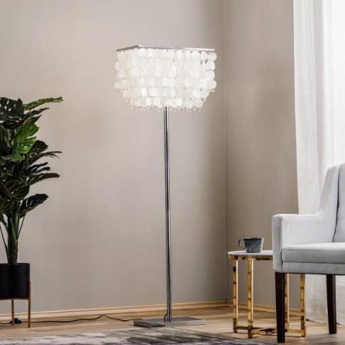 Vloerlamp Makani, chroom, met schelpdecor