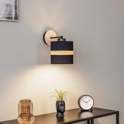 Wandlamp Terra van hout en textiel, zwart