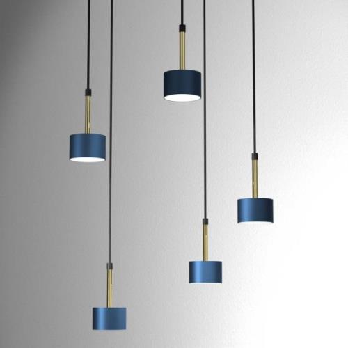 Hanglamp Arena rond 5-lamps, blauw-goud