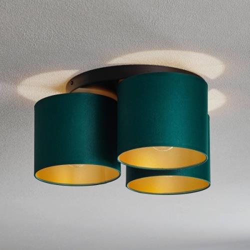 Plafondlamp Soho, cilindervormig rond 3-lamps groen/goud