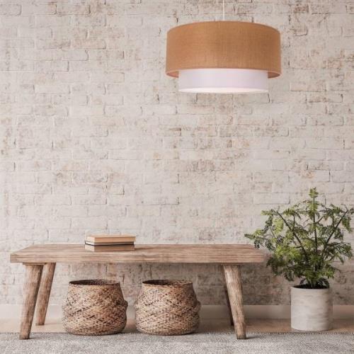 Hanglamp Boho, dubbele kap, Jute bruin/wit