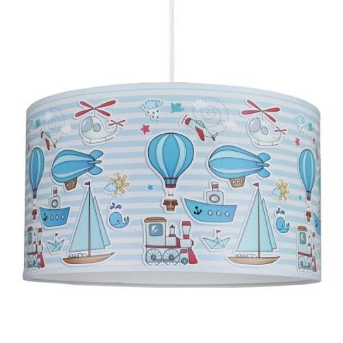 Hanglamp Columb, blauw met motieven