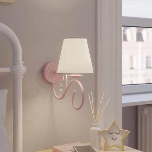 Wandlamp Sara met een stoffen kap, wit/roze