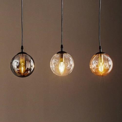 Glassy hanglamp, 3-lamps, recht, grafiet/amber/helder, glas