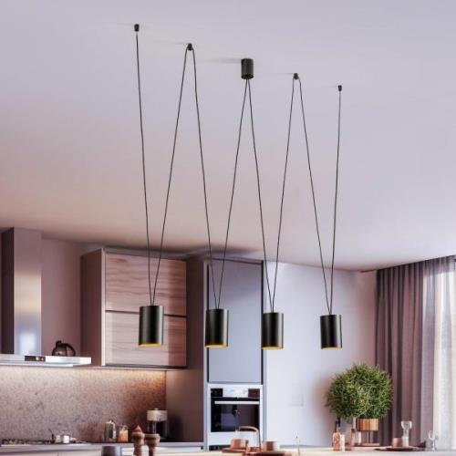 More Tone hanglamp, zwart/goud, 4-lamps