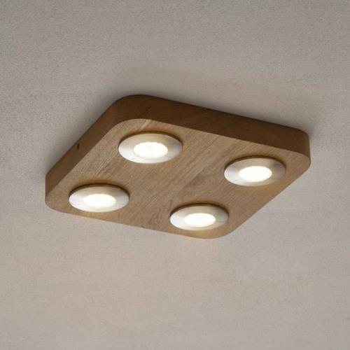 4-lamps LED plafondlamp Sunniva uit eikenhout