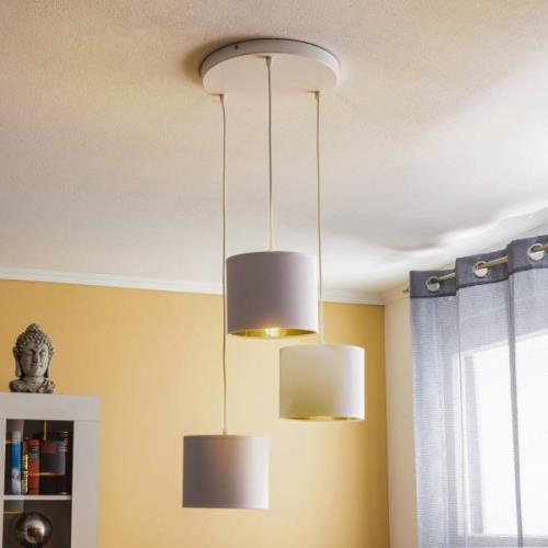 Hanglamp Soho, cilindervormig, rond 3-lamps wit/goud