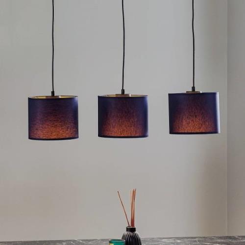 Hanglamp Soho, cilindrisch lang 3-lamps blauw/goud