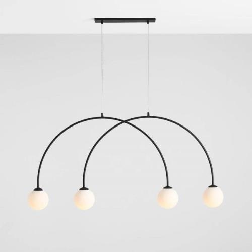 Hanglamp Alison, zwart/wit, 4-lamps, boog, 129cm