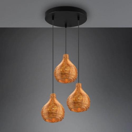 Hanglamp Sprout van rotan, 3-lamps, natuur