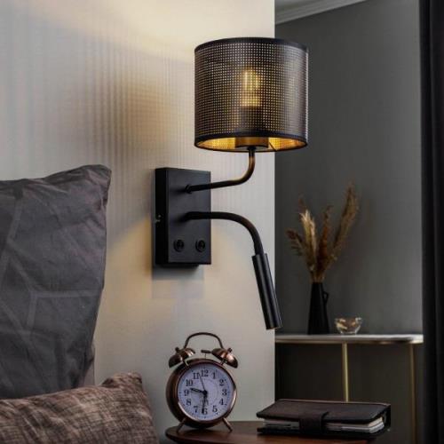 Wandlamp Jovin 1-lamp met spot zwart/goud