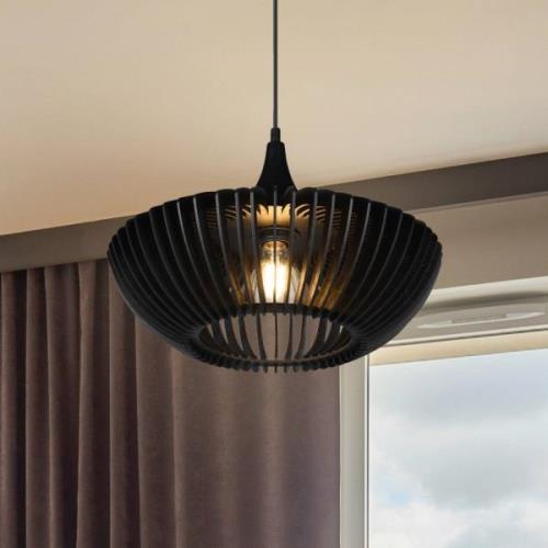 Hanglamp Colino van houtlamellen, zwart