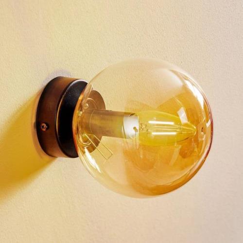 Glazen wandlamp, zwart, amber, glas, E14, Ø 14 cm