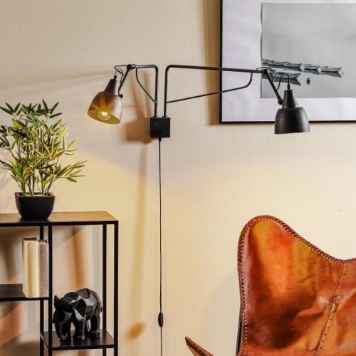 Wandlamp 1002 met stekker, 2-lamps, zwart