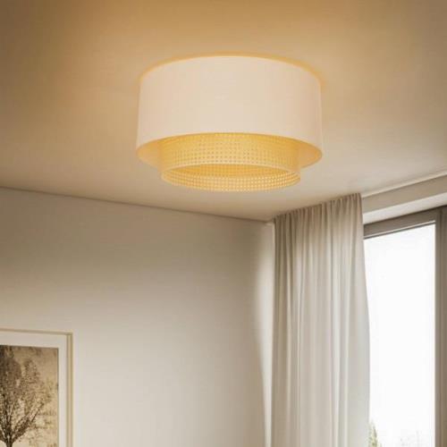 Plafondlamp Boho, Ø 60 cm, crème-wit/rotan