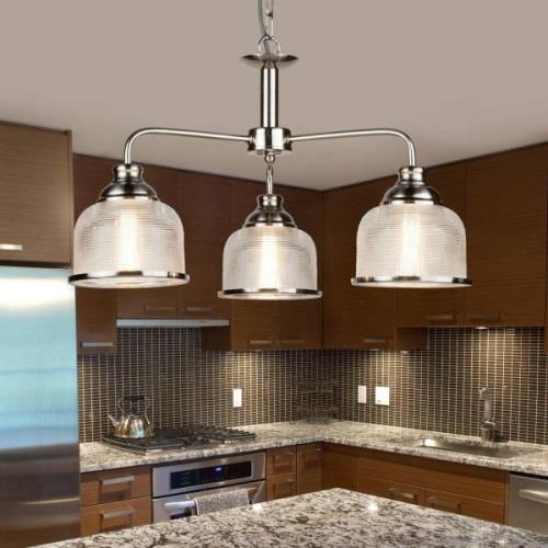 Hanglamp Bistro II 3-lamps zilver/ribbelglas