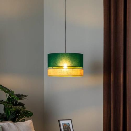 Euluna Levo hanglamp, Ø 40 cm, jute/donkergroen