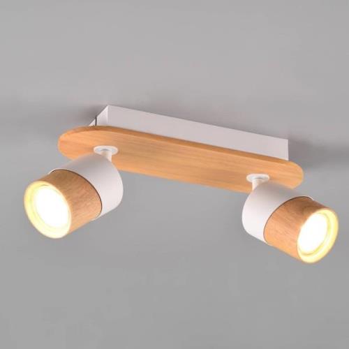 Plafondspot Aruni van hout, 2-lamps wit