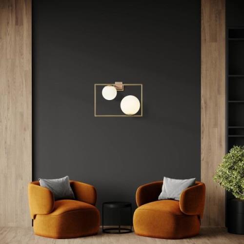 Wandlamp Buble, goud, 2 opaalglazen kappen