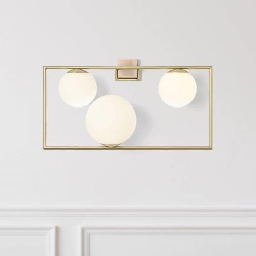 Wandlamp Buble, goud, 3 opaalglazen kappen