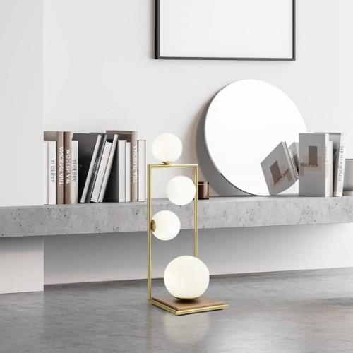 Tafellamp Buble goud opaalglas 4-lamps dimmer