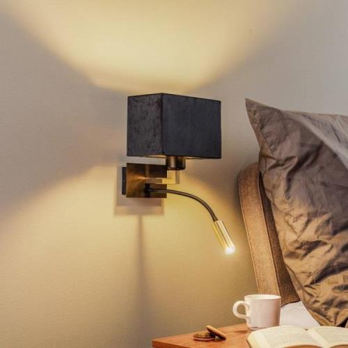 Wandlamp HARRY, hoekig, zwart/messing/zwart