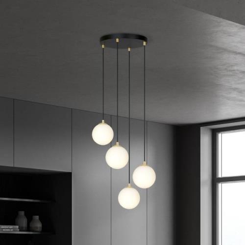 Glassy hanglamp, 4-lamps, rond, zwart/opaal