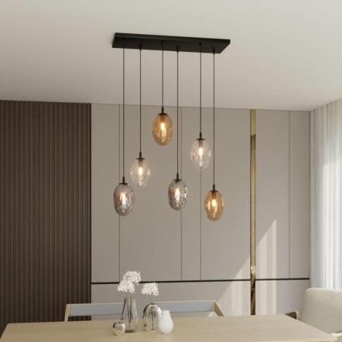 Glasachtige hanglamp, 6-lamps, gebogen glas, kleurrijk