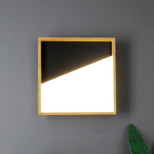 Vista LED wandlamp, zwart/licht hout, 30 x 30 cm