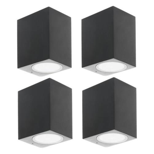 Prios buitenwandlamp Tetje, zwart, hoekig, 10 cm, set van 4