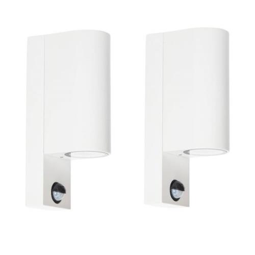 Prios buitenwandlamp Tetje, wit, rond, sensor, set van 2