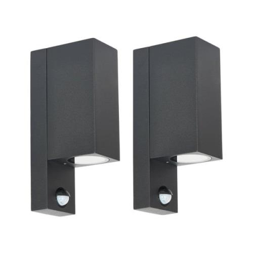 Prios buitenwandlamp Tetje, zwart, hoekig, sensor, 2 stuks