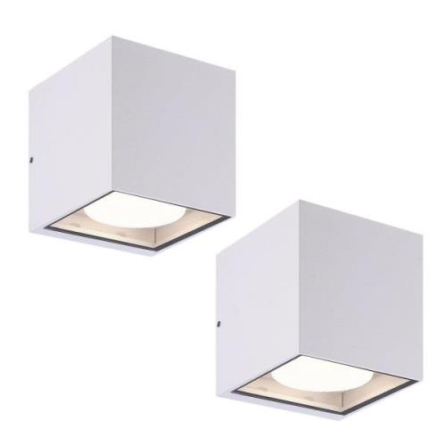 Prios buitenwandlamp Tetje, wit, hoekig, 11,5 cm, set van 2