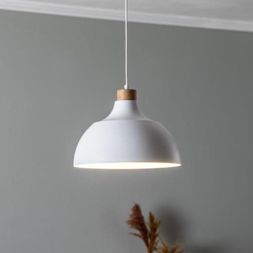 Envostar hanglamp Kaitt, houtdetail, Ø 34 cm, wit