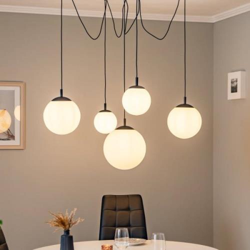 Hanglamp Esme, opaalglas, 5-lamps, decentraal