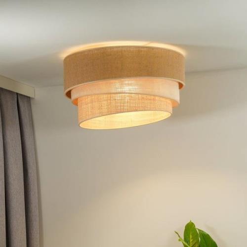 Euluna plafondlamp Trio Jute, naturel bruin/wit/raffia Ø 45 cm