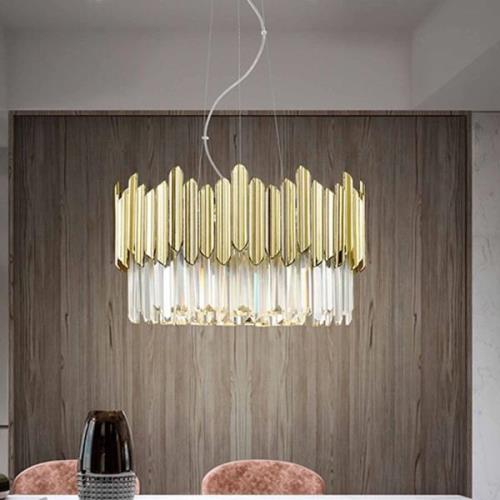 Tiara hanglamp, rond, facet geslepen glas, chroom/goud