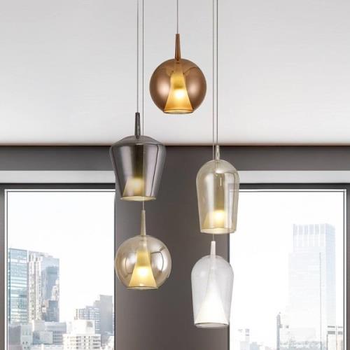 Hanglamp Elsa, glas, 5-lamps, brons, helder, chroom, koper