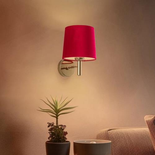 Wandlamp Polo, stoffen kap, messing/pink