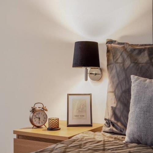 Wandlamp Bono, stoffen kap, chroom/zwart