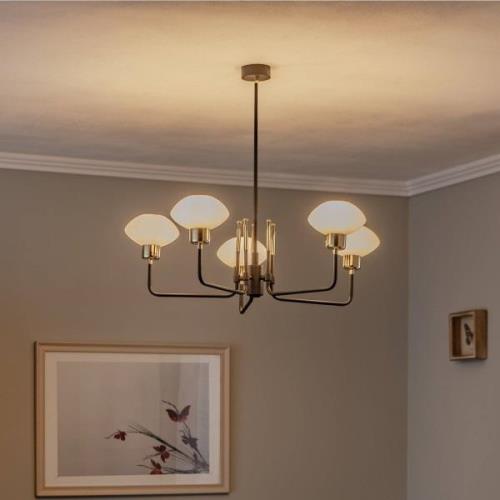 Ravello kroonluchter, 5-lamps, zwart/wit/goud