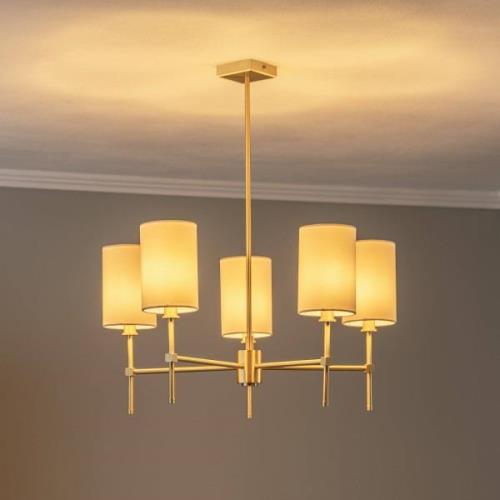 Kroonluchter Azzi stoffen kap 5-lamps wit