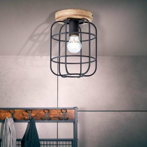 Gwen plafondlamp, Ø 20 cm, antiek hout/zwart, metaal/hout