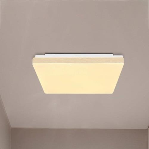 LED plafondlamp Raina in hoekige vorm, houtoptiek